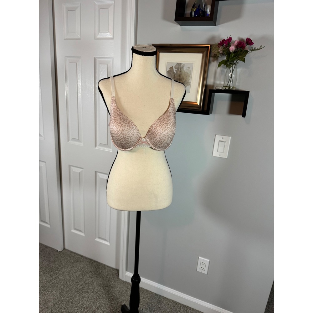 Maidenform Women 38B Leopard Print Underwire Bra Tan Pink Lace Trim